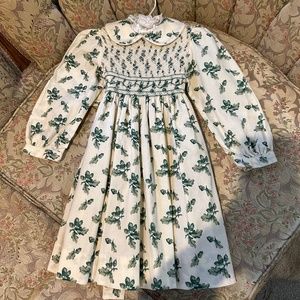 Vtg. Child's Sophie Dess Creations Paris Smocked Acorn Print Dress - Sz 2 Yrs